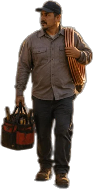 Plumber carrying tools to a job in Southern California